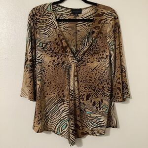 Vintage Y2K Animal Print Funky Boho Hippie Fairy Grunge Peasant Blouse M